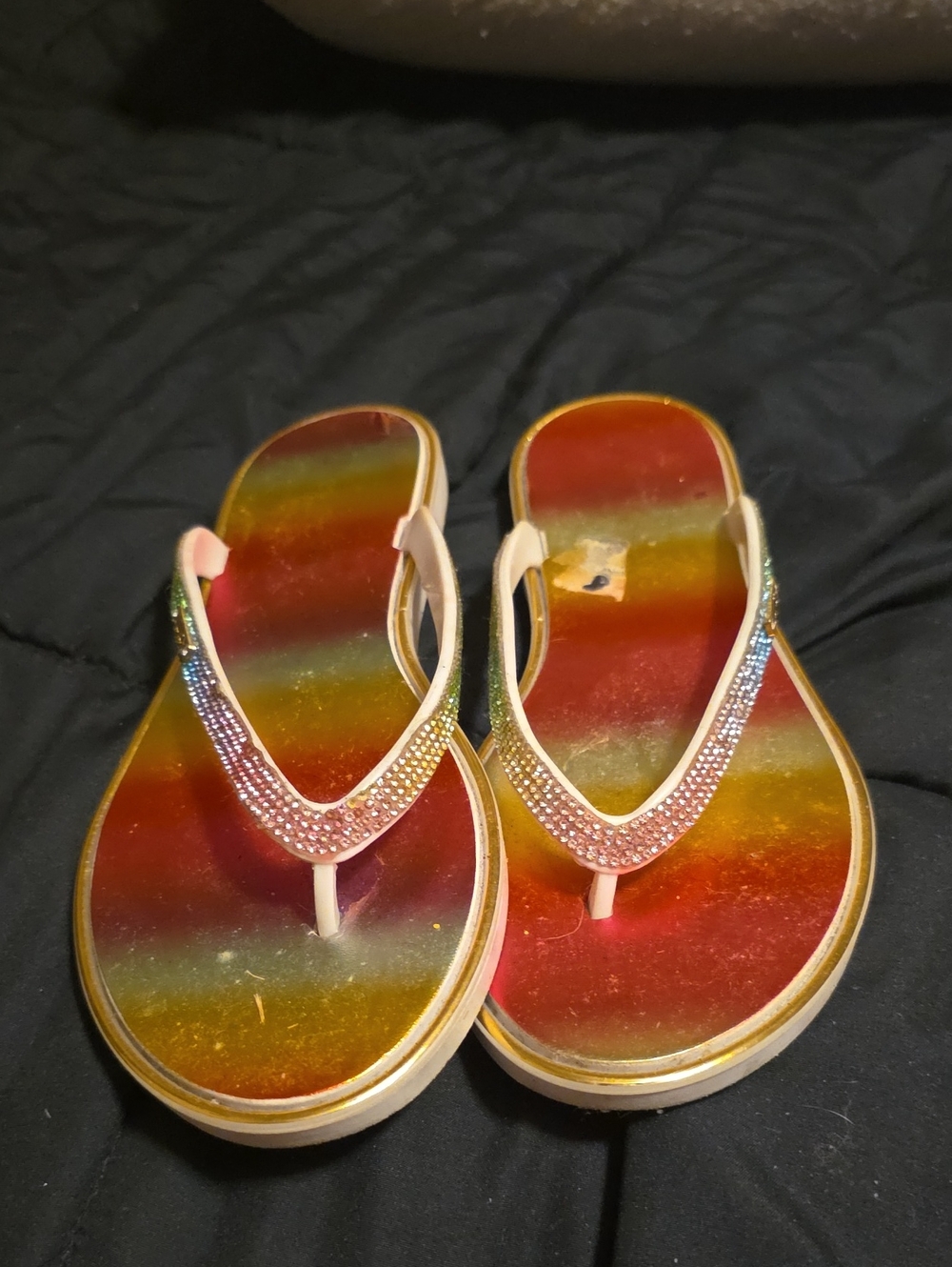 Juicy Couture Rainbow Glitter Flip Flops with Pink Rhinestone Straps